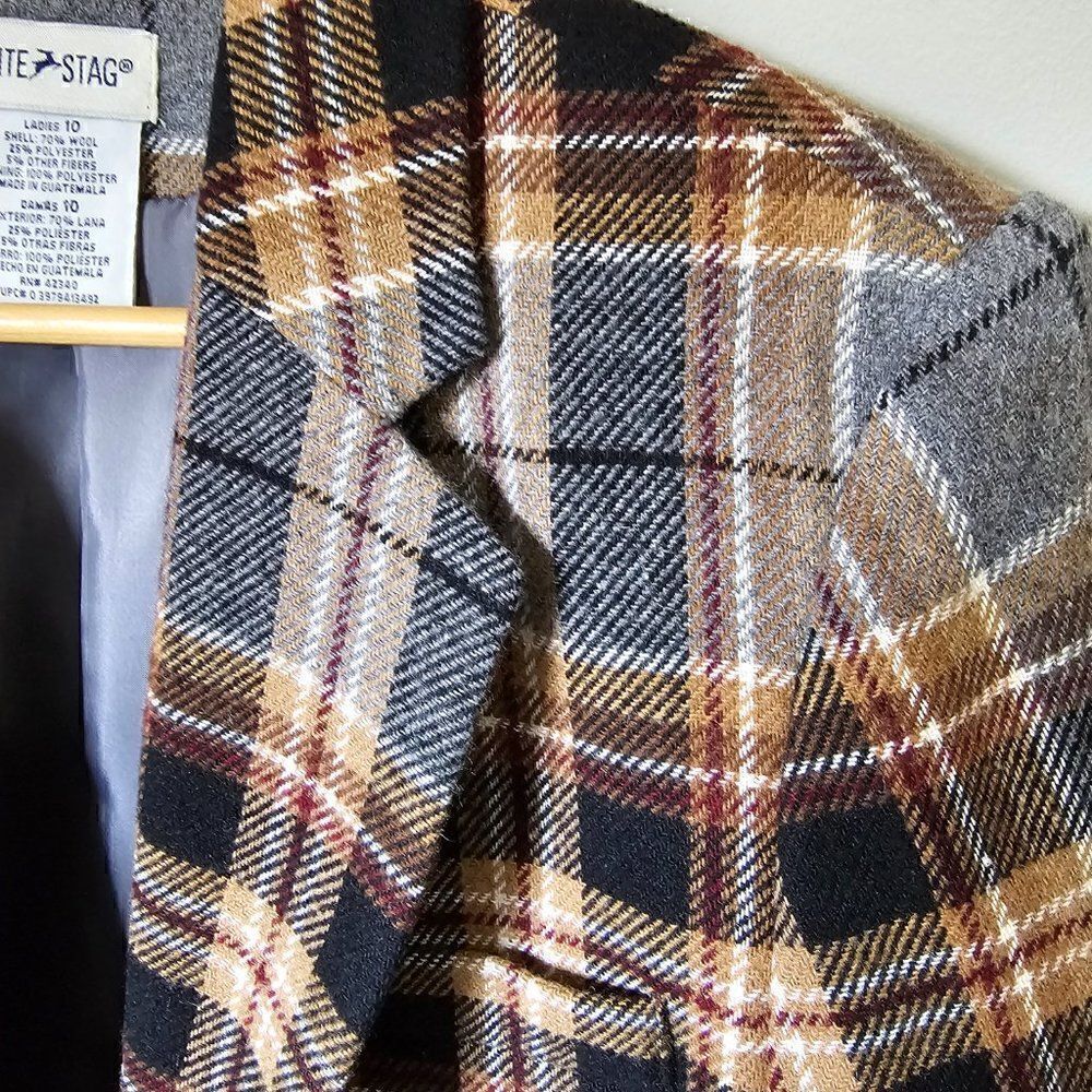 EUC VINTAGE WHITE STAG PLAID WOOL BLEND BLAZER JACKET SIZE 10 / M - Picture 12 of 15